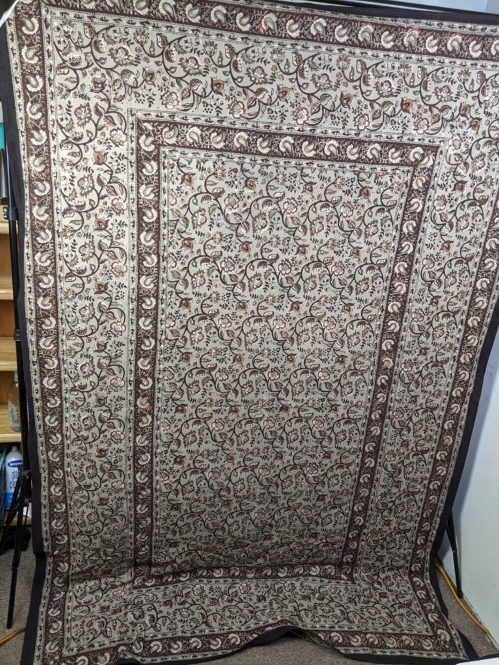 Homestead India Cotton Tablecloth 60" x 90" Large Rectangle Paisley Floral Gray